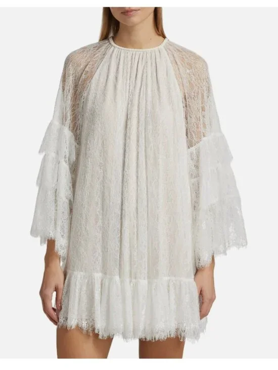 Alice & Olivia Delia Lace Ruffled Tunic Minidress - Picture 3 of 15
